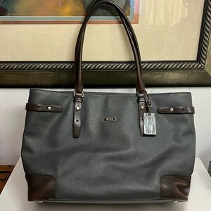 TUMI Villa Viverona Gray With Brown Trim Leather Tote Bag